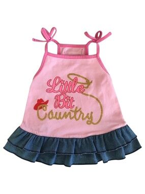 SimplyDog Little Bit Country Denim Dog Dress Pink Blue Size S
